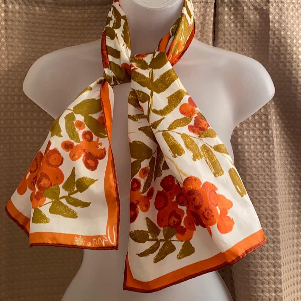 Scarf by Vera, Orange, Green and White Floral